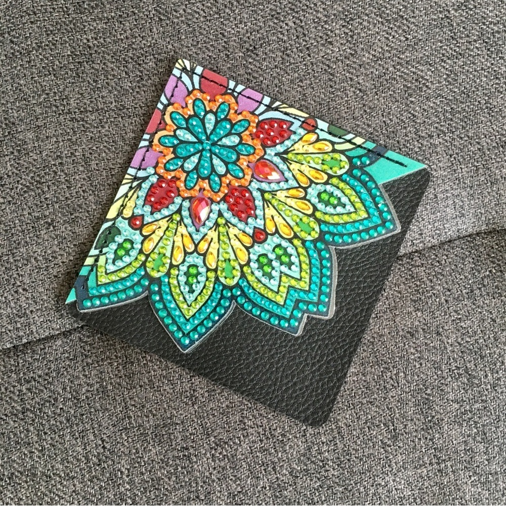 Diamond Art Lotus Flower Corner Bookmark, Colorful, Sparkly, Bling (TEAL) - Picture 4 of 17